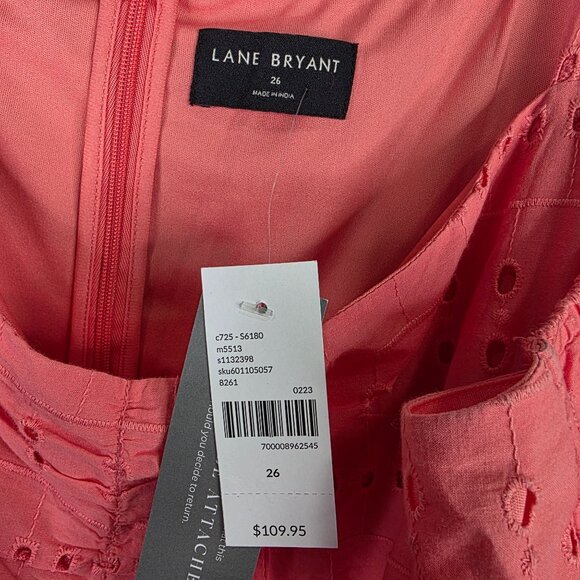 Womens Lane Bryant Pink Eyelet Sundress Adjustable Straps & Back Zipper Size 26 - Picture 4 of 8